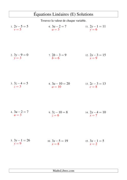 Résolution d'Équations Linéaires -- Forme ax - b = c (E) page 2