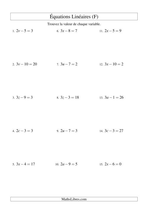 Résolution d'Équations Linéaires -- Forme ax - b = c (F)