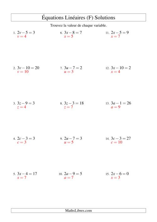 Résolution d'Équations Linéaires -- Forme ax - b = c (F) page 2