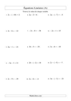 Résolution d'Équations Linéaires (Incluant Valeurs Négatives) -- Forme ax - b = c