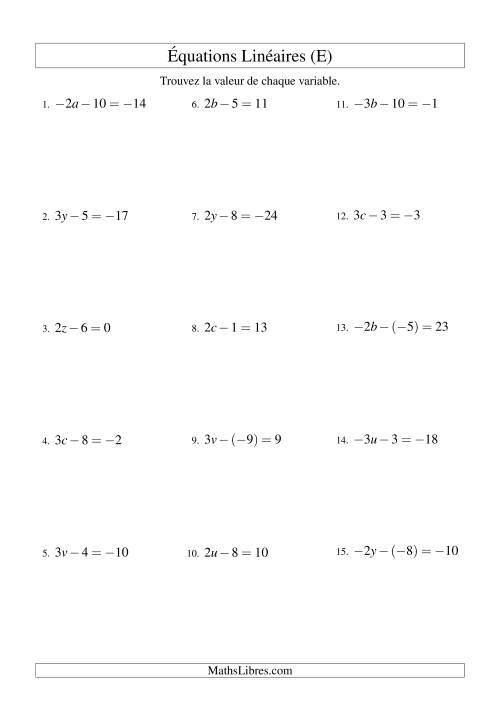 Résolution d'Équations Linéaires (Incluant Valeurs Négatives) -- Forme ax - b = c (E)