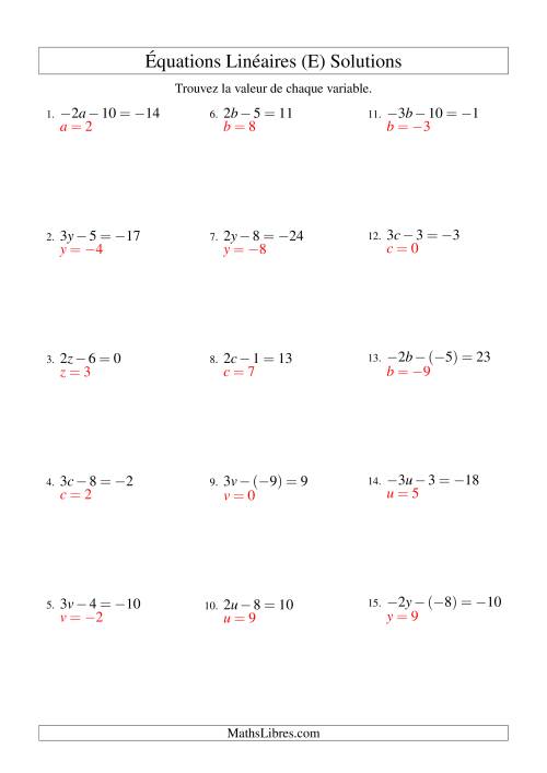 Résolution d'Équations Linéaires (Incluant Valeurs Négatives) -- Forme ax - b = c (E) page 2