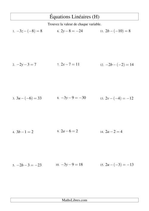 Résolution d'Équations Linéaires (Incluant Valeurs Négatives) -- Forme ax - b = c (H)