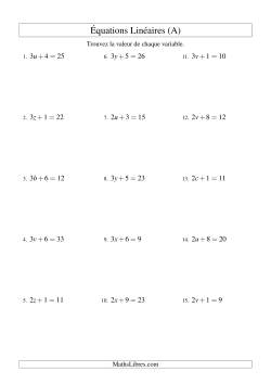 Résolution d'Équations Linéaires -- Forme ax + b = c