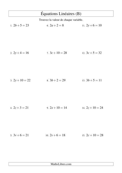Résolution d'Équations Linéaires -- Forme ax + b = c (B)