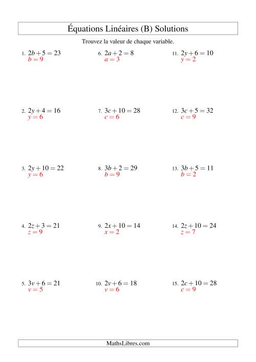 Résolution d'Équations Linéaires -- Forme ax + b = c (B) page 2