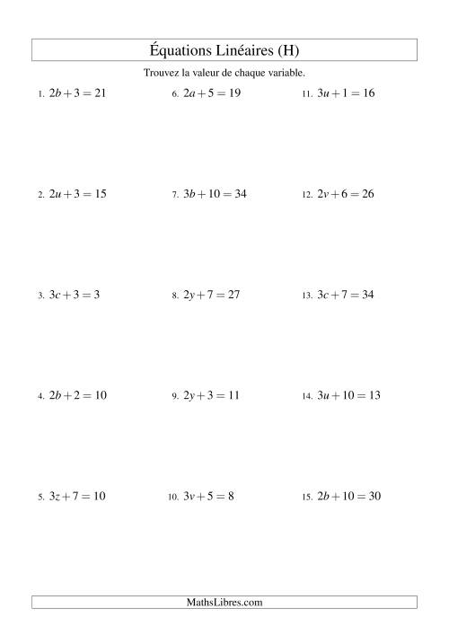 Résolution d'Équations Linéaires -- Forme ax + b = c (H)