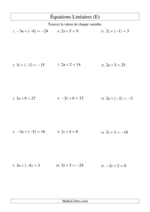 Résolution d'Équations Linéaires (Incluant Valeurs Négatives) -- Forme ax + b = c (E)