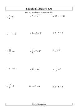 Résolution d'Équations Linéaires -- Forme ax + b = c Toutes Variations