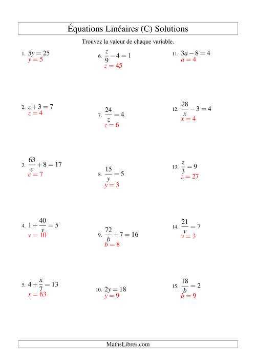 Résolution d'Équations Linéaires -- Forme ax + b = c Toutes Variations (C) page 2