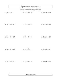 Résolution d'Équations Linéaires -- Forme ax ± b = c