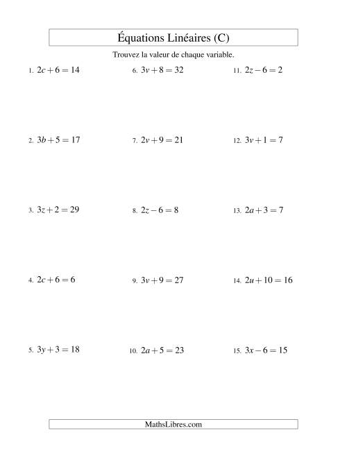 Résolution d'Équations Linéaires -- Forme ax ± b = c (C)