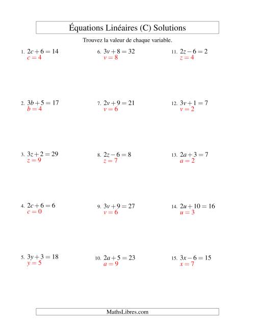 Résolution d'Équations Linéaires -- Forme ax ± b = c (C) page 2