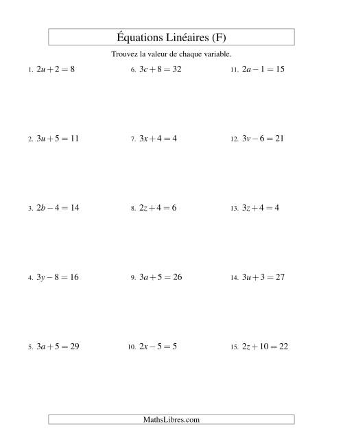 Résolution d'Équations Linéaires -- Forme ax ± b = c (F)