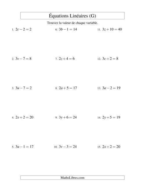 Résolution d'Équations Linéaires -- Forme ax ± b = c (G)