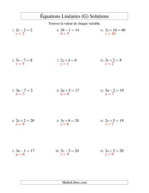 Résolution d'Équations Linéaires -- Forme ax ± b = c (G) page 2