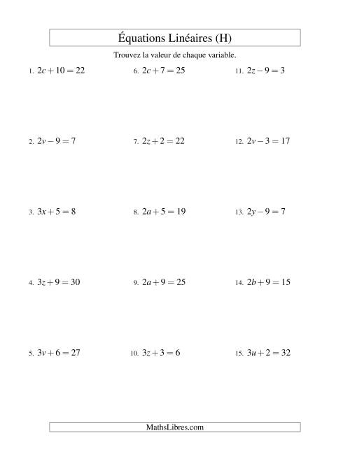 Résolution d'Équations Linéaires -- Forme ax ± b = c (H)