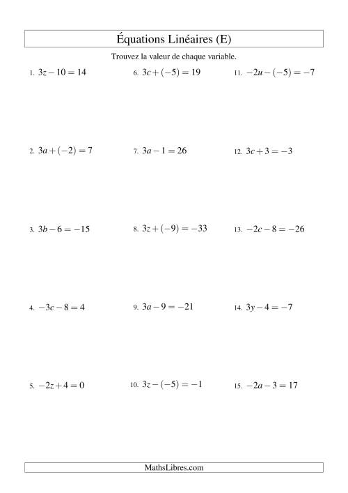Résolution d'Équations Linéaires (Incluant Valuers Négatives) -- Forme ax ± b = c (E)
