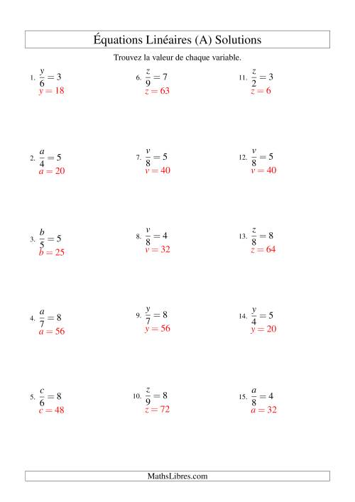 Résolution d'Équations Linéaires -- Forme x/a = c (A) page 2