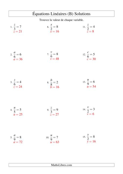 Résolution d'Équations Linéaires -- Forme x/a = c (B) page 2