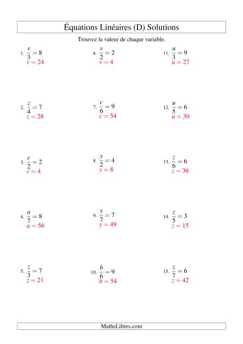 Résolution d'Équations Linéaires -- Forme x/a = c (D) page 2