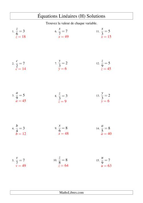 Résolution d'Équations Linéaires -- Forme x/a = c (H) page 2