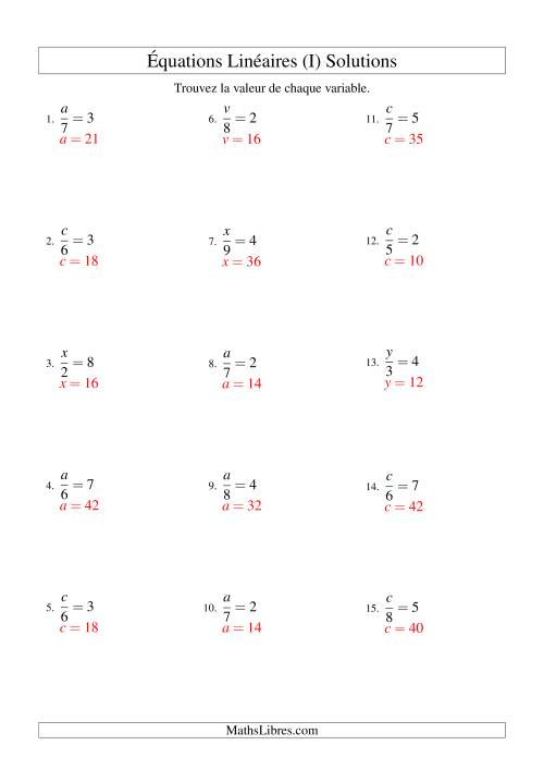 Résolution d'Équations Linéaires -- Forme x/a = c (I) page 2