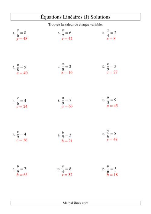 Résolution d'Équations Linéaires -- Forme x/a = c (J) page 2