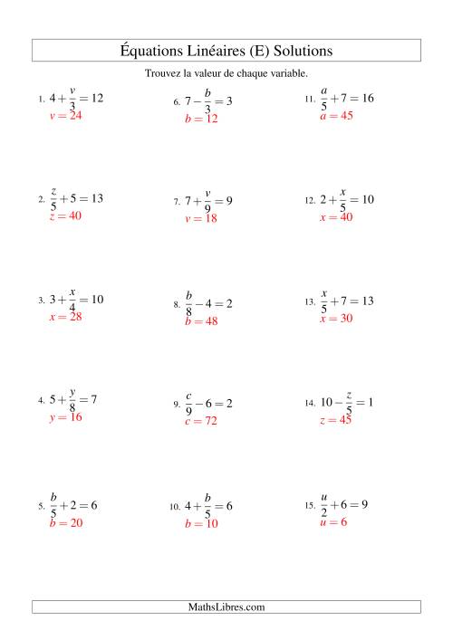 Résolution d'Équations Linéaires -- Forme x/a ± b = c (E) page 2