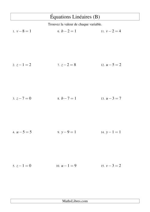Résolution d'Équations Linéaires -- Forme x - b = c (B)