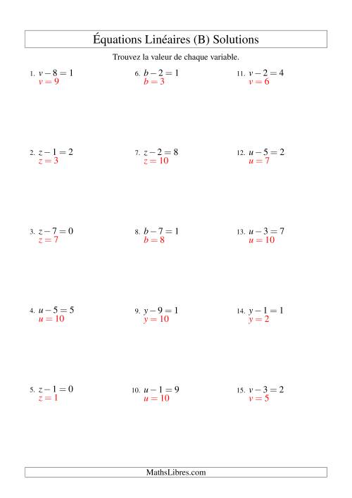 Résolution d'Équations Linéaires -- Forme x - b = c (B) page 2