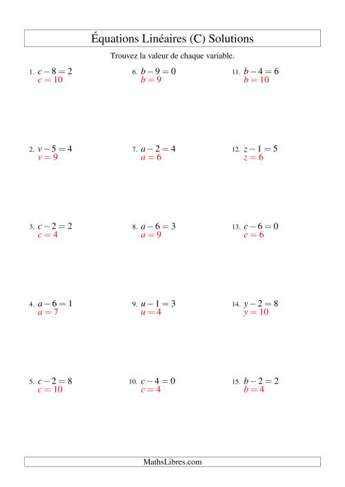 Résolution d'Équations Linéaires -- Forme x - b = c (C) page 2