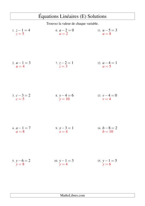 Résolution d'Équations Linéaires -- Forme x - b = c (E) page 2