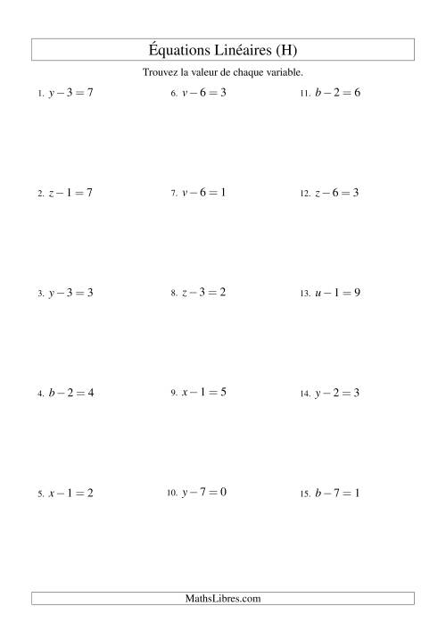 Résolution d'Équations Linéaires -- Forme x - b = c (H)