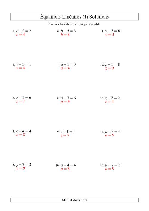 Résolution d'Équations Linéaires -- Forme x - b = c (J) page 2