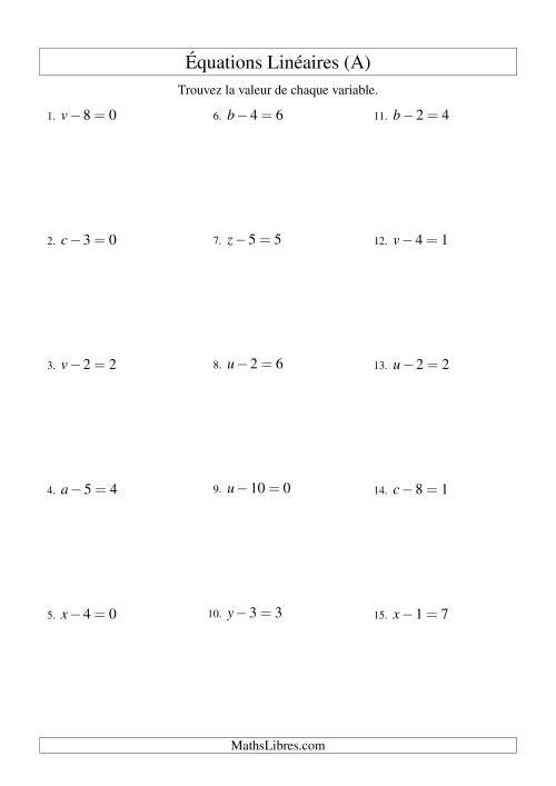 Résolution d'Équations Linéaires -- Forme x - b = c (Tout)