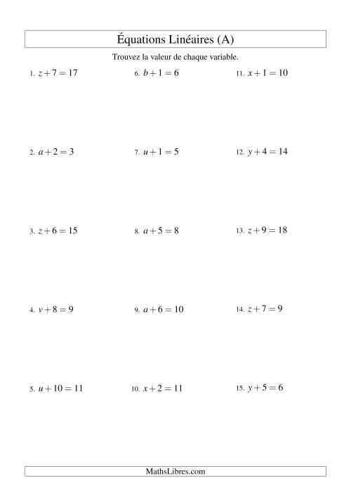 Résolution d'Équations Linéaires -- Forme x + b = c (A)