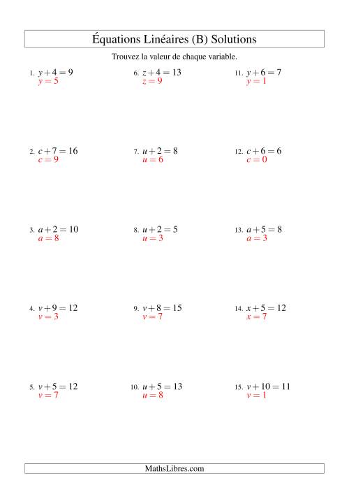 Résolution d'Équations Linéaires -- Forme x + b = c (B) page 2
