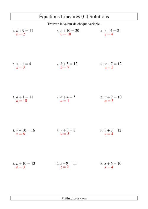 Résolution d'Équations Linéaires -- Forme x + b = c (C) page 2