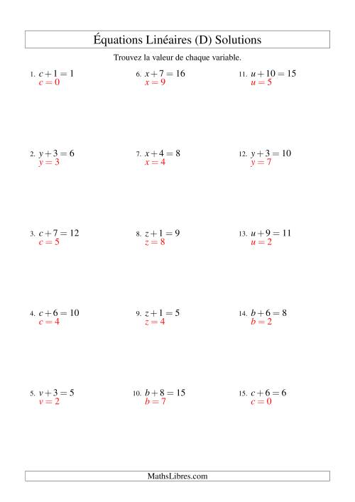 Résolution d'Équations Linéaires -- Forme x + b = c (D) page 2