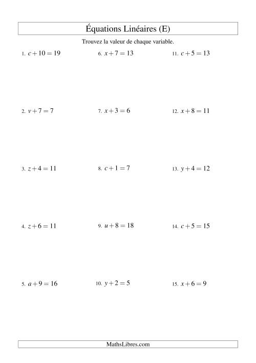 Résolution d'Équations Linéaires -- Forme x + b = c (E)