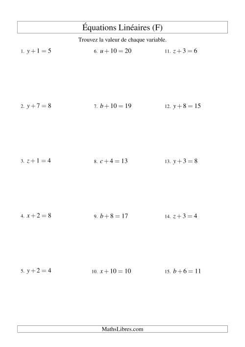 Résolution d'Équations Linéaires -- Forme x + b = c (F)