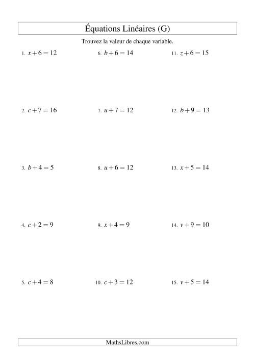 Résolution d'Équations Linéaires -- Forme x + b = c (G)