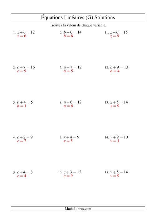 Résolution d'Équations Linéaires -- Forme x + b = c (G) page 2