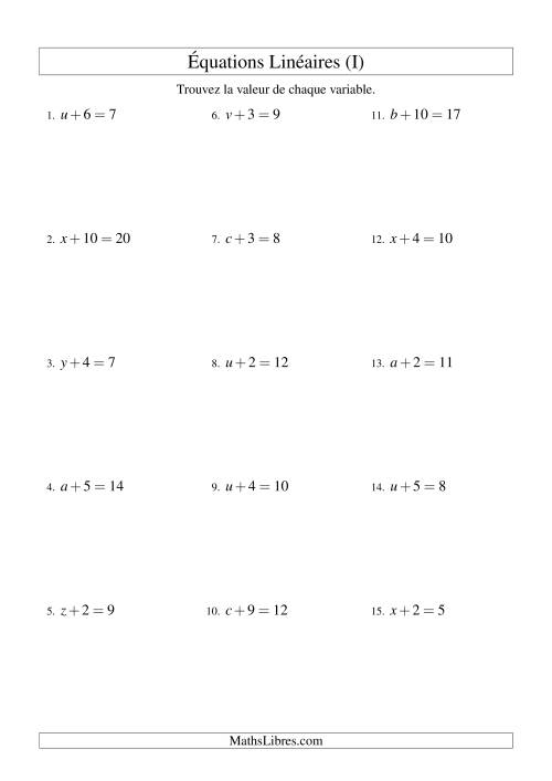 Résolution d'Équations Linéaires -- Forme x + b = c (I)