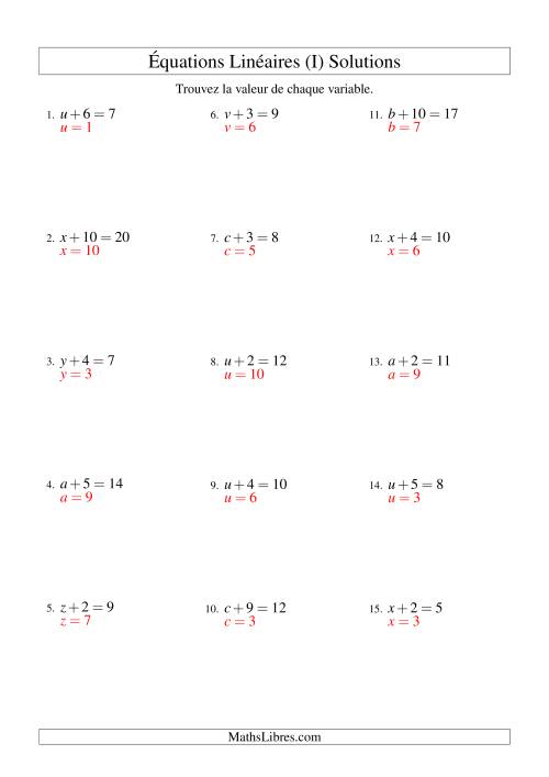 Résolution d'Équations Linéaires -- Forme x + b = c (I) page 2