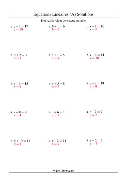 Résolution d'Équations Linéaires -- Forme x + b = c (Tout) page 2