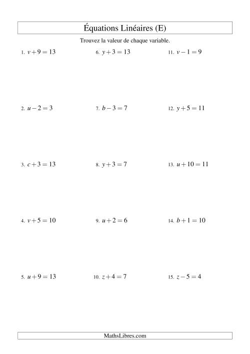 Résolution d'Équations Linéaires -- Forme x ± b = c (E)