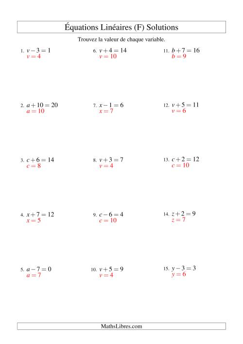 Résolution d'Équations Linéaires -- Forme x ± b = c (F) page 2