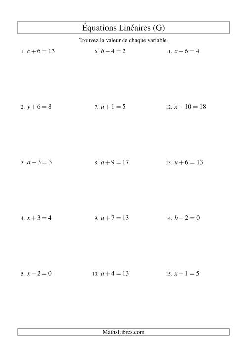 Résolution d'Équations Linéaires -- Forme x ± b = c (G)